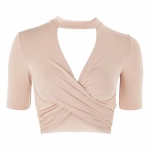 Topshop choker twist crop top (Nude)